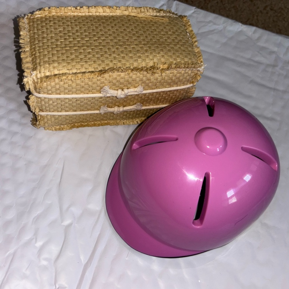 American Girl Pink Horse Riding helmet and hay bale - Picture 5 of 8